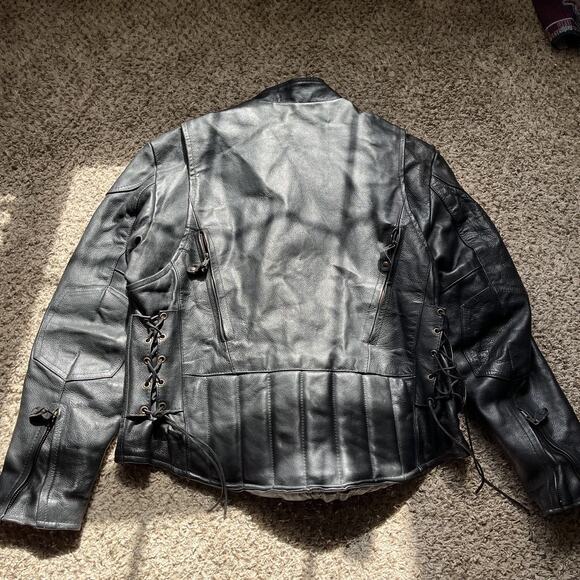 First Jafrum Leather Motorcycle Jacket Mens M Black Heavyweight Lined Vented - Picture 6 of 12